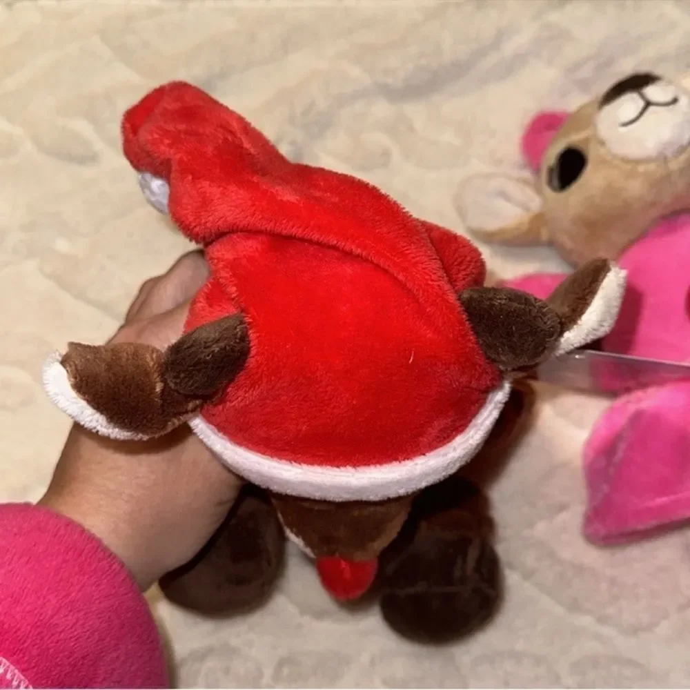 DunDee Set of Boy & Girl Rudolph Red-Nosed Reindeer Plush Squeaky Dog Toys